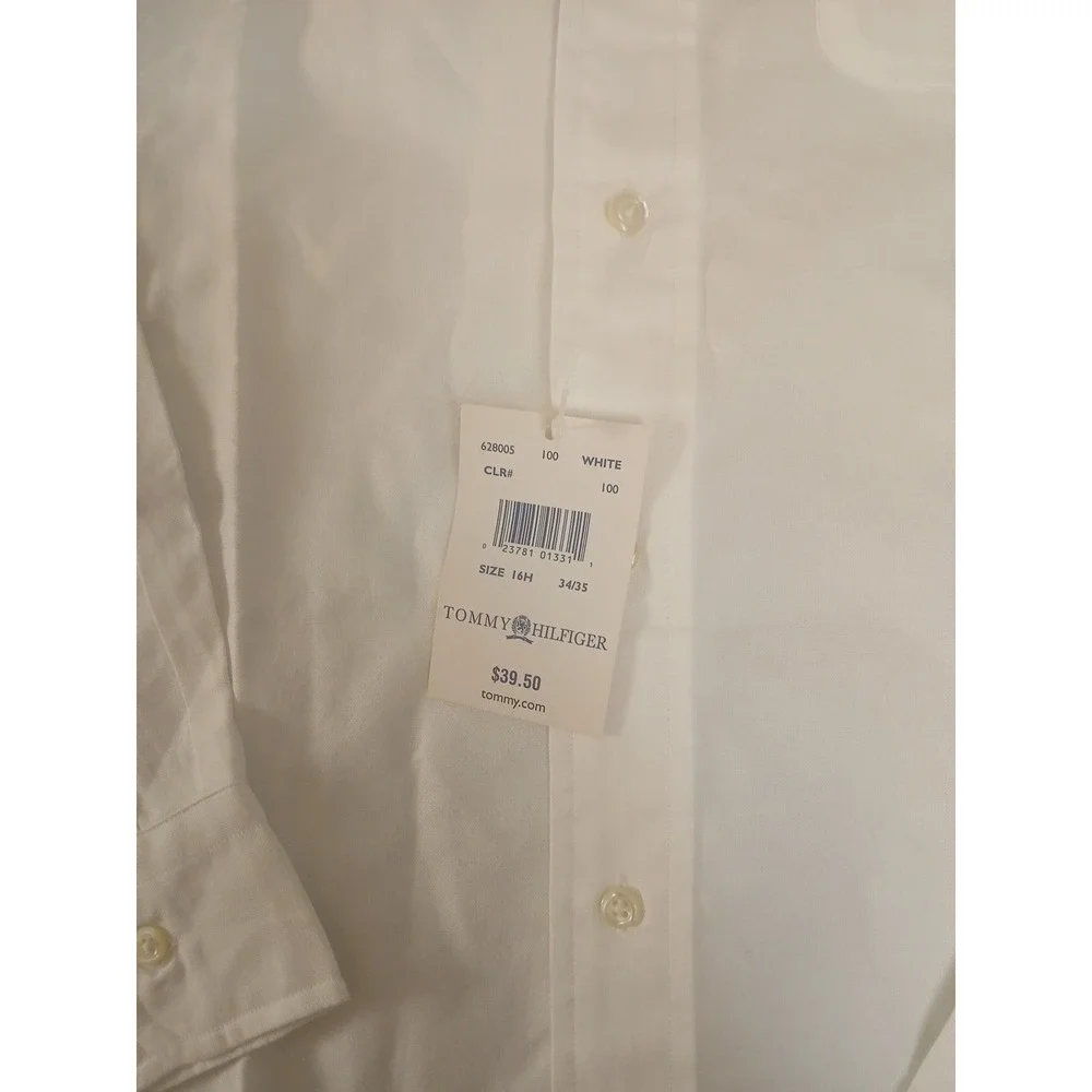 Vintage '90's Tommy Hilfiger White Button Down Shirt Size 16.5-34/35 Lion Crest - Picture 3 of 8